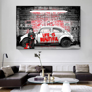 Banksy Life is Beautiful Canvas Wall Art-GraffitiWallArt