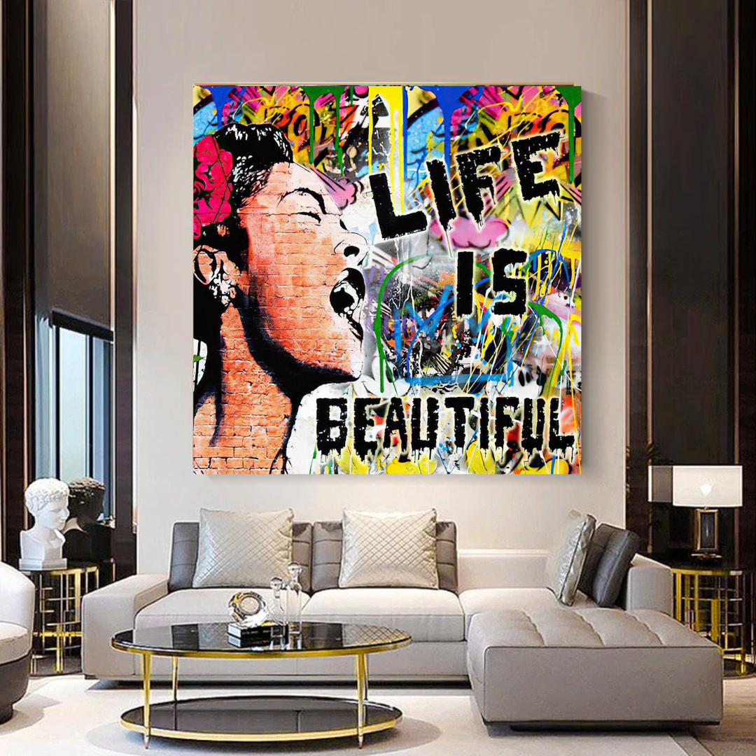 Banksy Life is Beautiful Graffiti Canvas Wall Art-GraffitiWallArt