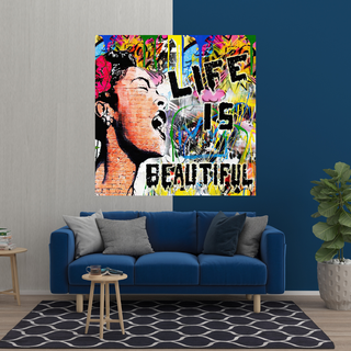 Banksy Life is Beautiful Graffiti Canvas Wall Art-GraffitiWallArt