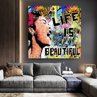 Banksy Life is Beautiful Graffiti Canvas Wall Art-GraffitiWallArt