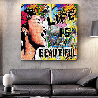 Banksy Life is Beautiful Graffiti Canvas Wall Art-GraffitiWallArt