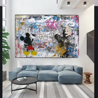 Banksy Life is Beautiful Mickey Canvas Wall Art-GraffitiWallArt