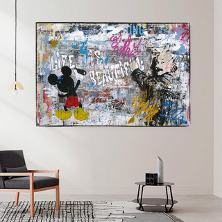 Banksy Life is Beautiful Mickey Canvas Wall Art-GraffitiWallArt