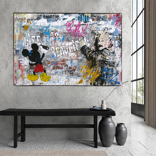 Banksy Life is Beautiful Mickey Canvas Wall Art-GraffitiWallArt