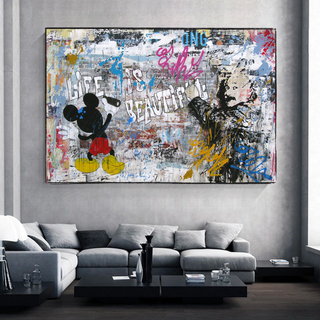 Banksy Life is Beautiful Mickey Canvas Wall Art-GraffitiWallArt