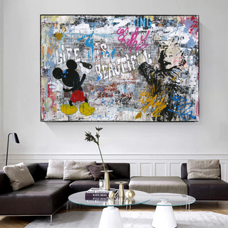 Banksy Life is Beautiful Mickey Canvas Wall Art-GraffitiWallArt