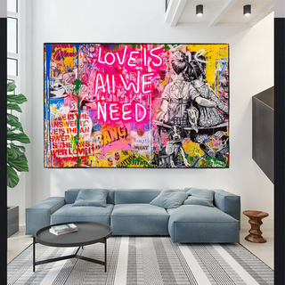 Banksy Love is all we need Canvas Wall Art-GraffitiWallArt