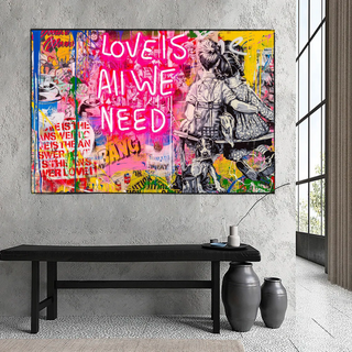 Banksy Love is all we need Canvas Wall Art-GraffitiWallArt