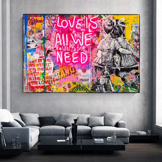 Banksy Love is all we need Canvas Wall Art-GraffitiWallArt