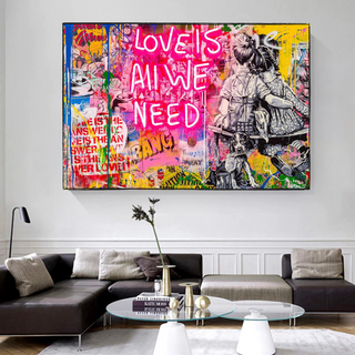 Banksy Love is all we need Canvas Wall Art-GraffitiWallArt