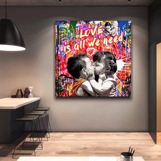 Banksy Love is all we need Graffiti Canvas Wall Art-GraffitiWallArt