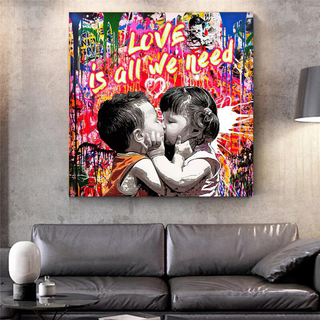 Banksy Love is all we need Graffiti Canvas Wall Art-GraffitiWallArt