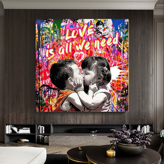 Banksy Love is all we need Graffiti Canvas Wall Art-GraffitiWallArt