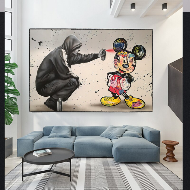 Banksy Mickey Gets Spray Painted Canvas Wall Art-GraffitiWallArt