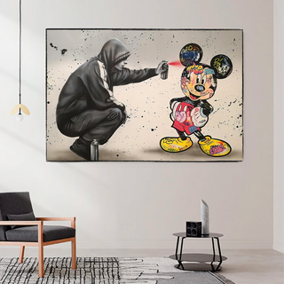 Banksy Mickey Gets Spray Painted Canvas Wall Art-GraffitiWallArt