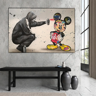 Banksy Mickey Gets Spray Painted Canvas Wall Art-GraffitiWallArt