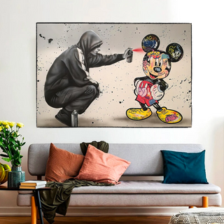 Banksy Mickey Gets Spray Painted Canvas Wall Art-GraffitiWallArt