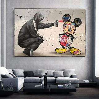 Banksy Mickey Gets Spray Painted Canvas Wall Art-GraffitiWallArt