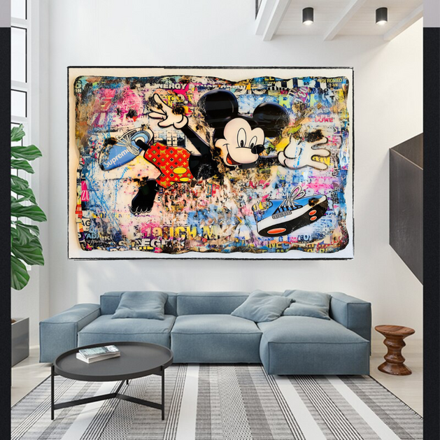 Banksy Mickey Mouse Supreme Canvas Wall Art-GraffitiWallArt