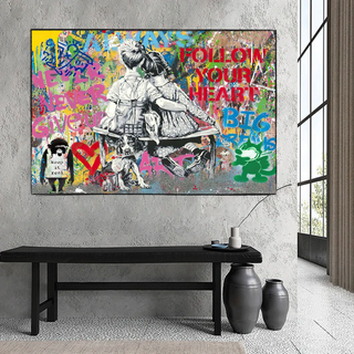 Banksy Never Give Up Follow Your Dreams Canvas Wall Art-GraffitiWallArt