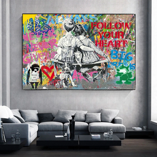 Banksy Never Give Up Follow Your Dreams Canvas Wall Art-GraffitiWallArt