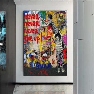 Banksy Never Give Up: Inspirational Street Art Canvas Wall Decor-GraffitiWallArt