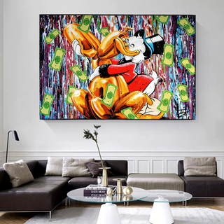 Banksy Scrooge McDuck and Dog Canvas Wall Art-GraffitiWallArt