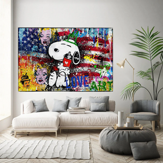 Banksy Snoopy Love Art Canvas Wall Art-GraffitiWallArt