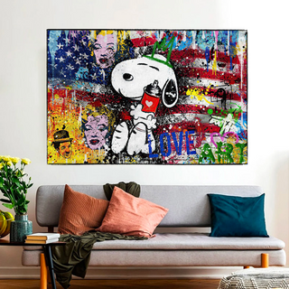 Banksy Snoopy Love Art Canvas Wall Art-GraffitiWallArt