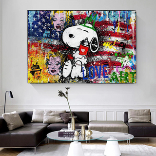 Banksy Snoopy Love Art Canvas Wall Art-GraffitiWallArt