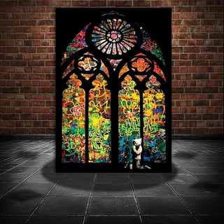 Banksy Stained Glass Canvas Wall Art-GraffitiWallArt