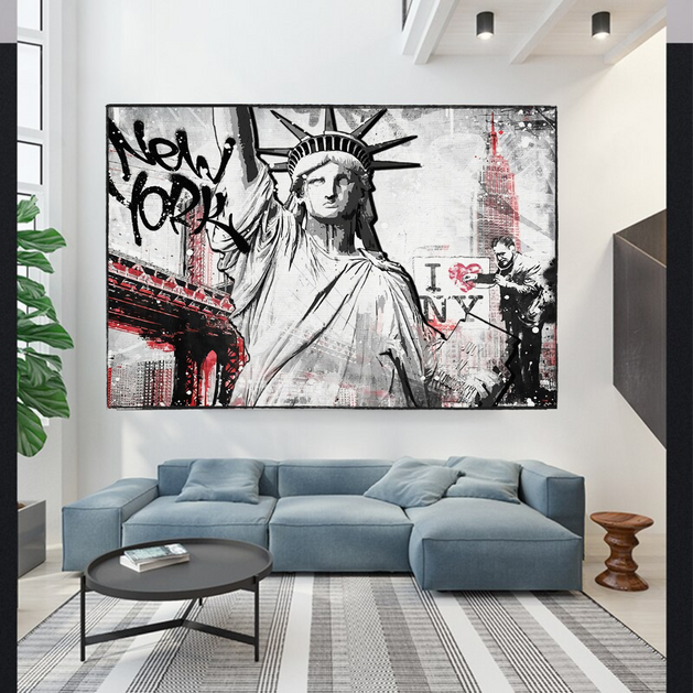 Banksy Statue of Liberty New York Canvas Wall Art-GraffitiWallArt