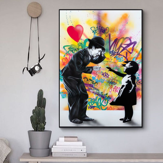 Banksy Street Graffiti Art Love Heart Girl Canvas Painting Funny Posters and Print Wall Art for Living Room Home Decor Cuadros