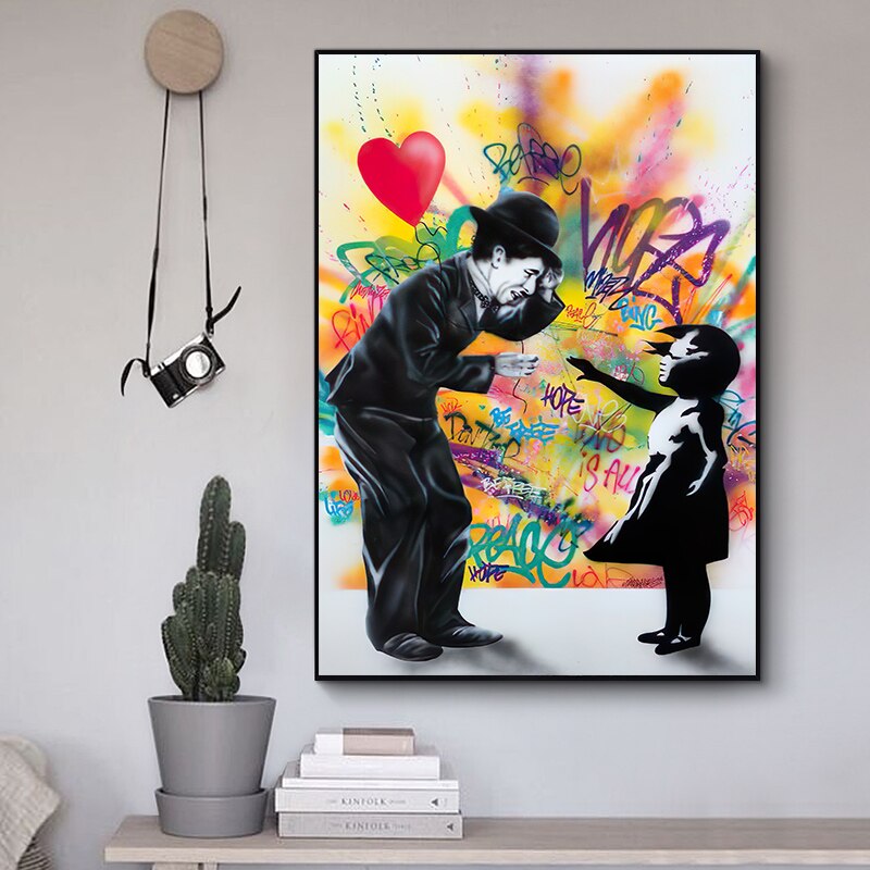 Banksy Street Art Love Heart Girl Canvas Wall Art-GraffitiWallArt