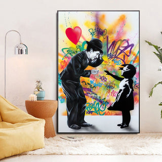 Banksy Street Art Love Heart Girl Canvas Wall Art-GraffitiWallArt