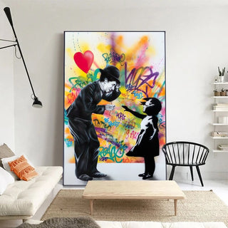 Banksy Street Art Love Heart Girl Canvas Wall Art-GraffitiWallArt