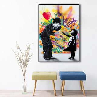 Banksy Street Art Love Heart Girl Canvas Wall Art-GraffitiWallArt