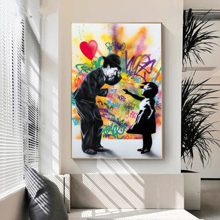 Banksy Street Art Love Heart Girl Canvas Wall Art-GraffitiWallArt