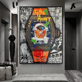 Banksy Time is Money Canvas Wall Art-GraffitiWallArt