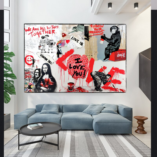 Banksy We are all in this Together Canvas Wall Art-GraffitiWallArt