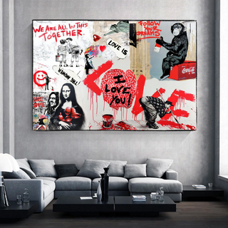 Banksy We are all in this Together Canvas Wall Art-GraffitiWallArt