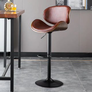 Banqueta Leather Bar Stool width Oak Wood Base-GraffitiWallArt