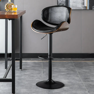 Banqueta Leather Bar Stool width Oak Wood Base-GraffitiWallArt