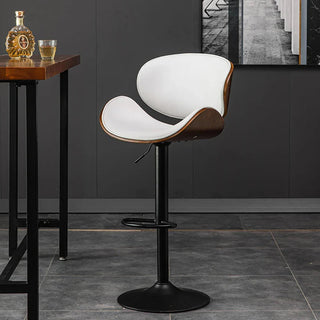 Banqueta Leather Bar Stool width Oak Wood Base-GraffitiWallArt