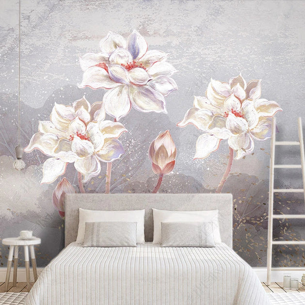 Behind the Bed Flowers Wallpaper Mural-GraffitiWallArt