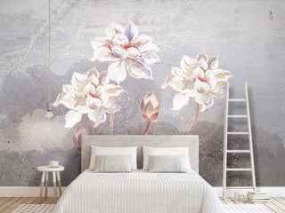 Behind the Bed Flowers Wallpaper Mural-GraffitiWallArt