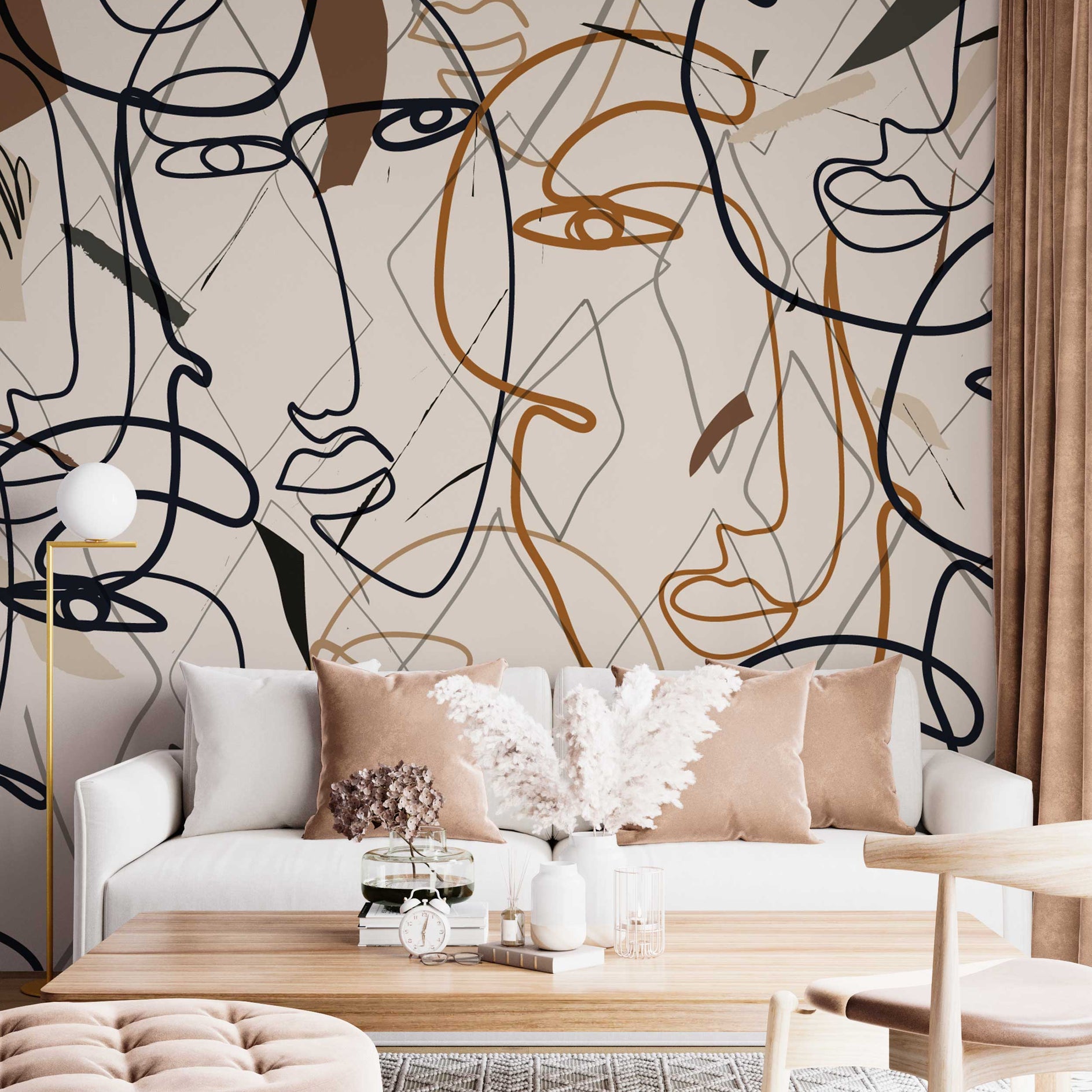 Best Living Room Wallpaper Mural - Elegant Face Lines-GraffitiWallArt