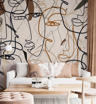 Best Living Room Wallpaper Mural - Elegant Face Lines-GraffitiWallArt