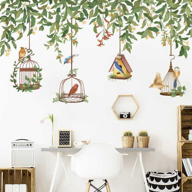 Birds Leafs Wall Stickers - Living Room Bedroom Decals-GraffitiWallArt