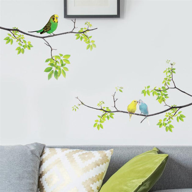 Birds on Tree Wall Stickers | Birds on Green Leaf Tree Wall Decal-GraffitiWallArt